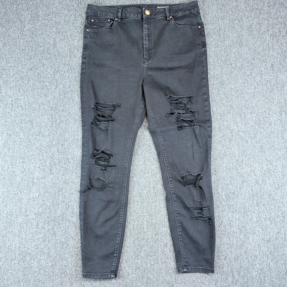 ASOS Grunge Distressed Skinny Jeans Womens 14 Black High Waisted Ripped Denim — photo 2
